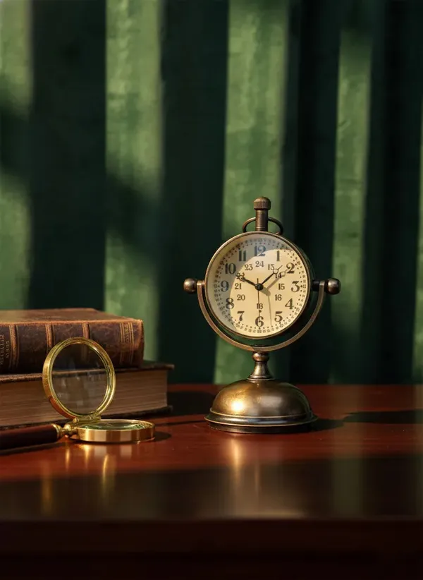 Antiqula_Epoch_3.1_Vintage_Brass_Spherical_Desk_Clock